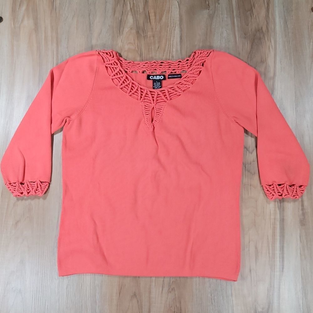 🔹️Dolce Cabo Coral Stretchy Cutout 3/4 Sleeve Sweater Large